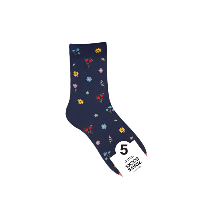 Women's Navy Flower Crew Sock