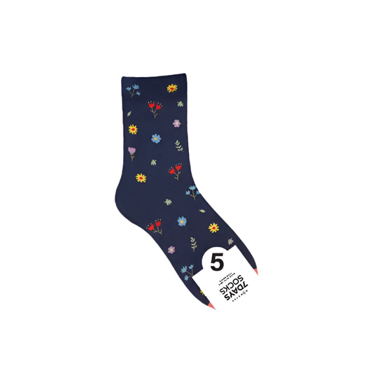 Women's Navy Flower Crew Sock