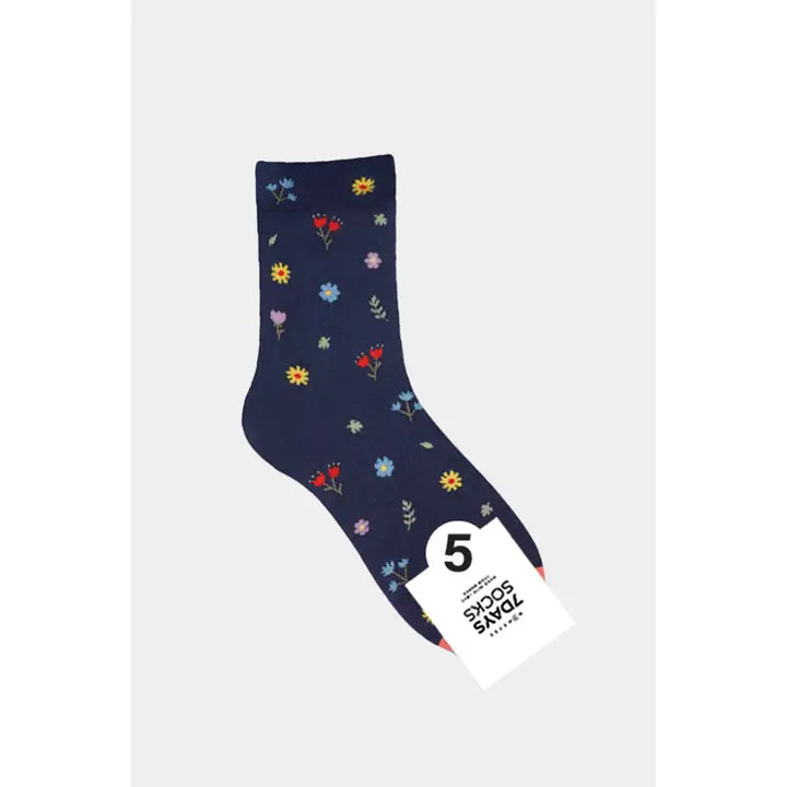 Women's Navy Flower Crew Sock