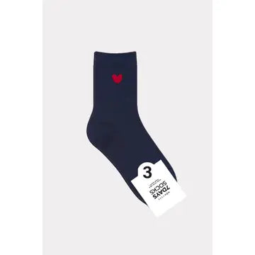 Women's Navy Heart Crew Sock