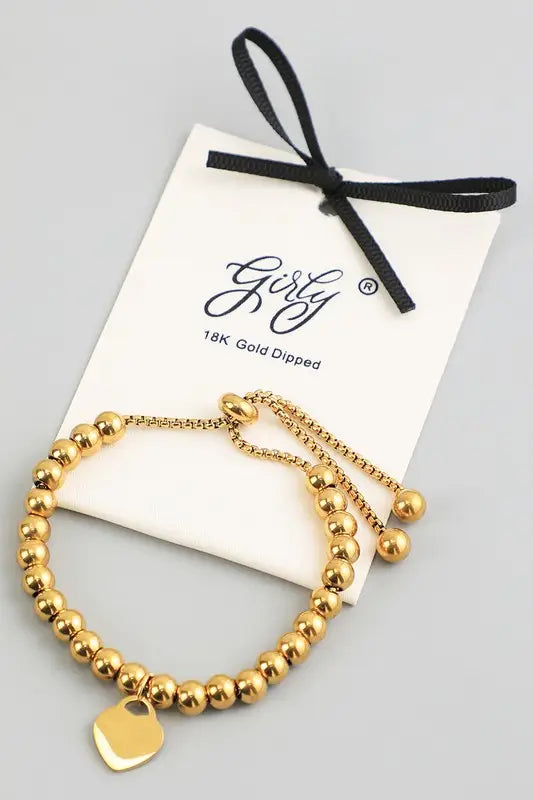 18K Gold Dipped Heart Charm Ball Chain Bracelet